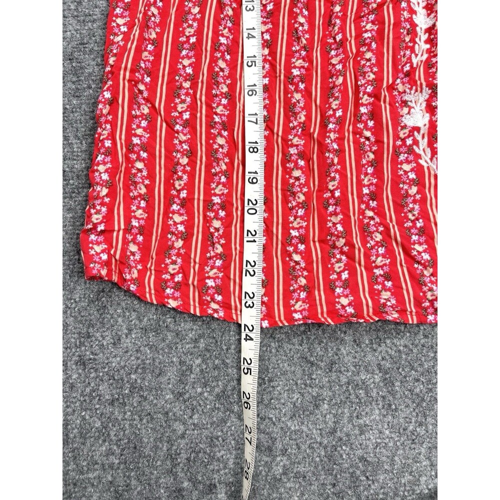 Savannah Jane Top Size Large Red Embroidered Floral Striped Flutter Sleeve - Picture 7 of 8
